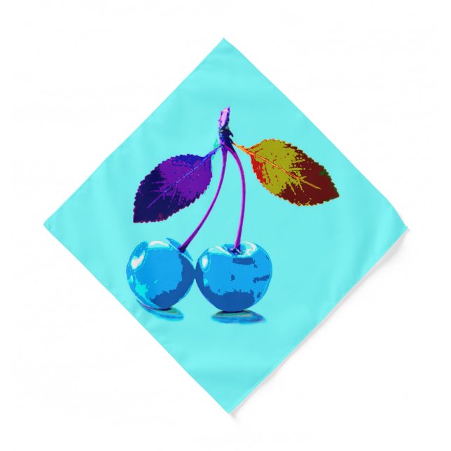 Vibrant light blue cherries pop art    bandana (Front)