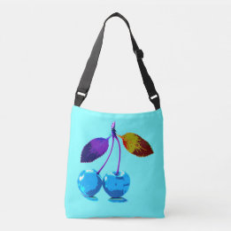 Vibrant light blue cherries pop art crossbody bag
