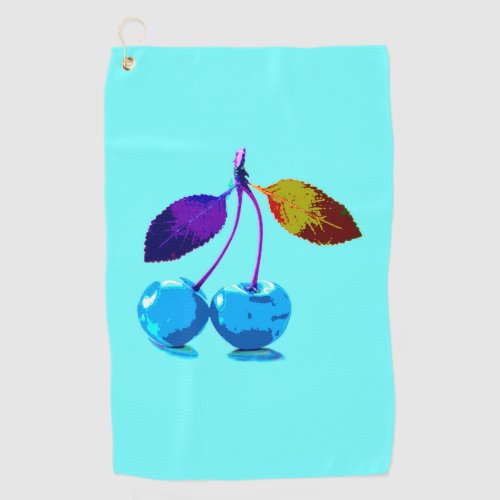 Vibrant light blue cherries pop art    golf towel