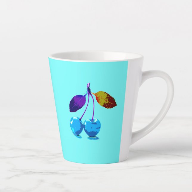 Vibrant light blue cherries Pop Art Latte Mug (Right)