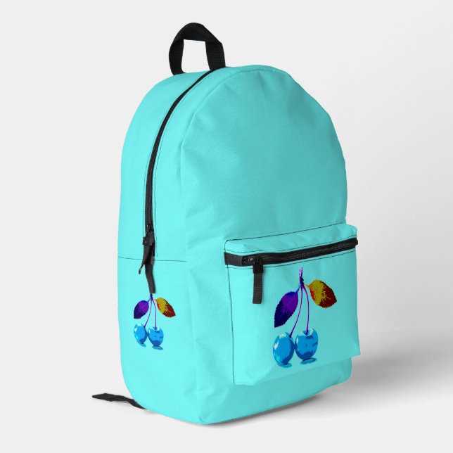 Vibrant Light Blue Cherries Pop Art Modern Printed Backpack (Back Corner Left)