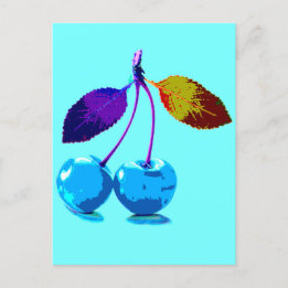 Vibrant light blue cherries postcard