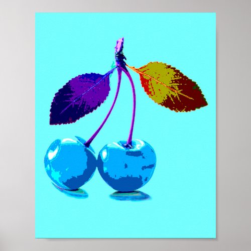 Vibrant light blue cherries  poster