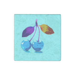 Vibrant light blue cherries stone magnet