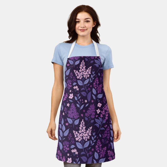 Vibrant Lilac Floral Pattern Apron (Worn)