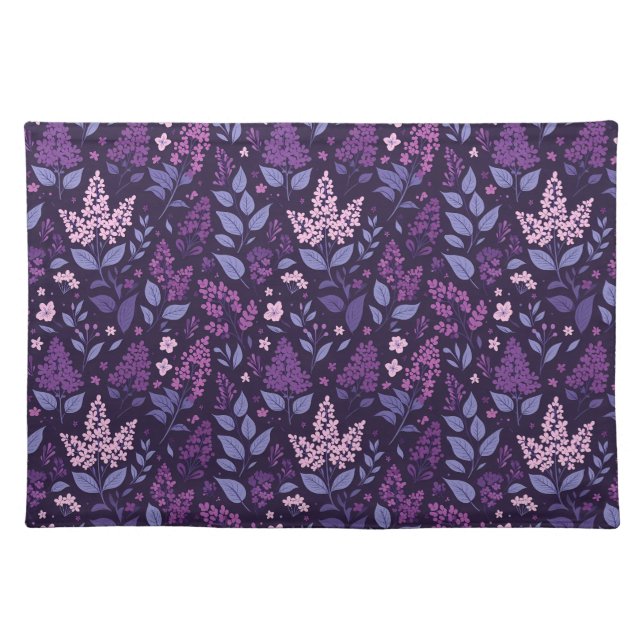 Vibrant Lilac Floral Pattern Cloth Placemat (Front)