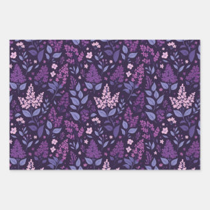 Vibrant Lilac Floral Pattern Wrapping Paper Sheets