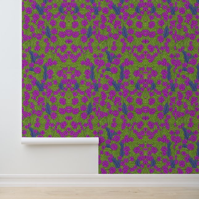 Vibrant Lilac Garden: Floral Fantasy Pattern Wallpaper (Application)