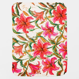 "Vibrant Lily Bloom: Impasto Floral Pattern" Baby Blanket