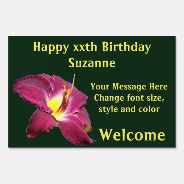 Vibrant Lily Flower Personalized Birthday Sign (Front)