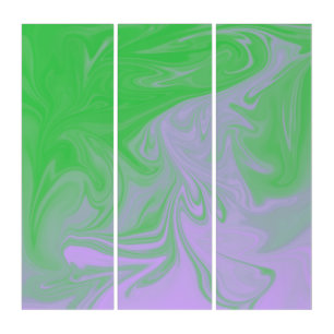 Vibrant Lime Green And Violet Liquid Art Triptych