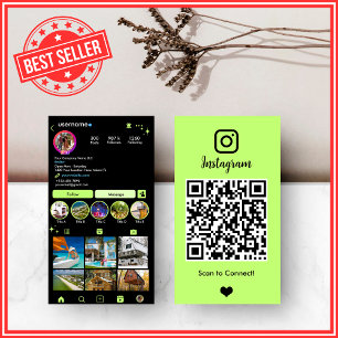 Vibrant Lime Green Realtor Instagram QR  Business Card