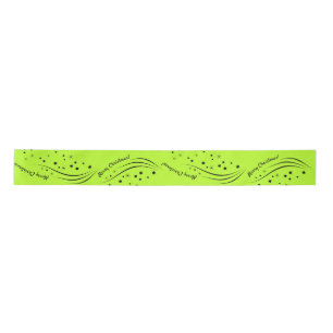 Vibrant Lime Stary Merry Cristmas Satin Ribbon