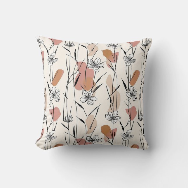 Vibrant Line‑Art Floral Throw Pillow (Front)