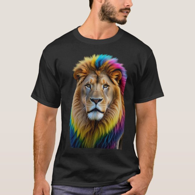 Vibrant Lion Design Colorful Animal Art T-Shirt (Front)