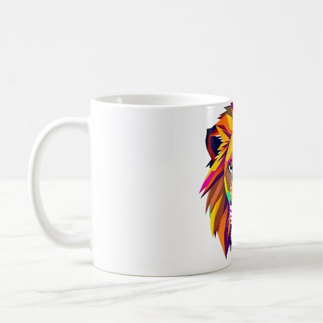 Vibrant Lion Head Geometric Art Coffee Mug (Left)