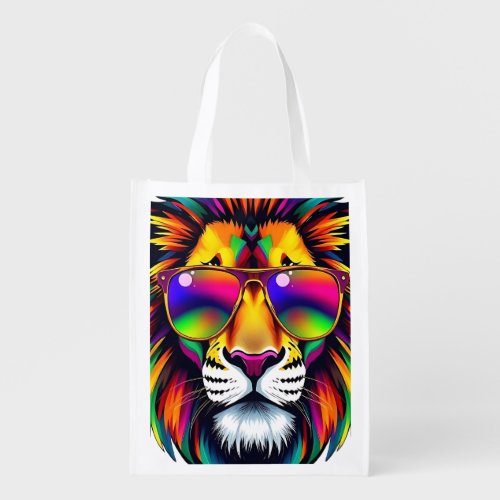 Vibrant Lion Head Tote with Rainbow Shades