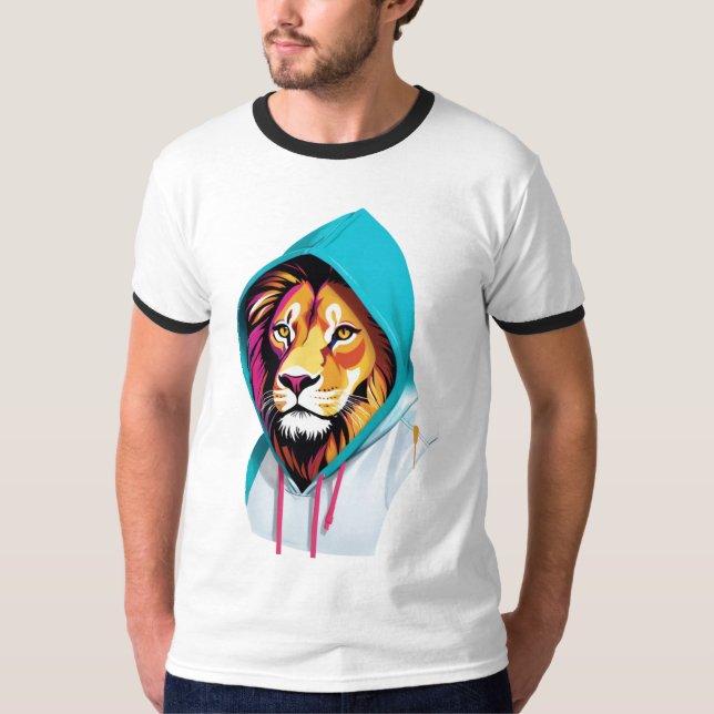 Vibrant Lion Hoodie T-Shirt – Bold Animal Spirit (Front)