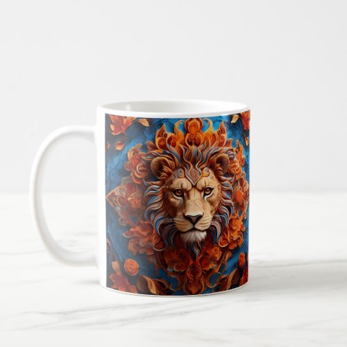 Vibrant Lion with Floral Motifs Coffee Mug