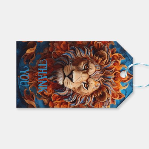 Vibrant Lion with Floral Motifs Gift Tags