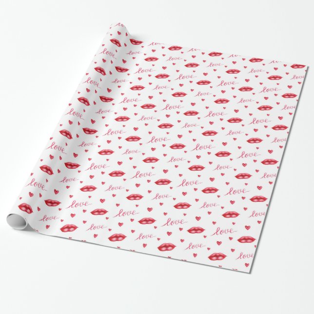 Vibrant Lips and the word love Wrapping Paper (Unrolled)