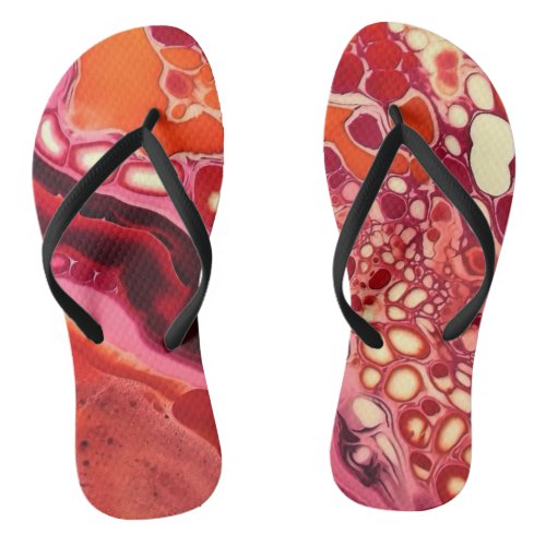 Vibrant Liquid Metal Swirls Flip Flops