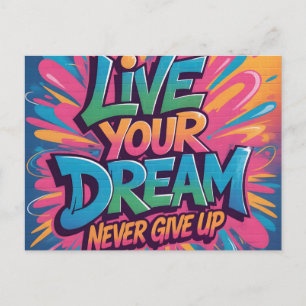 Vibrant "Live Your Dream" Graffiti Wall Art Postcard