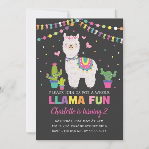 Vibrant Llama Birthday Party Whole Llama Fun Invitation