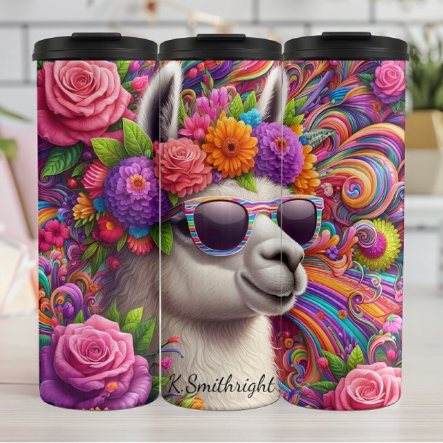 Vibrant Llama Flower Crown Sunglasses Thermal Tumbler (Creator Uploaded)