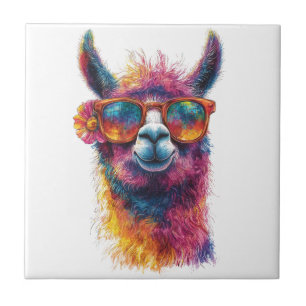 Vibrant Llama Head Illustration – Colorful, Unique Ceramic Tile