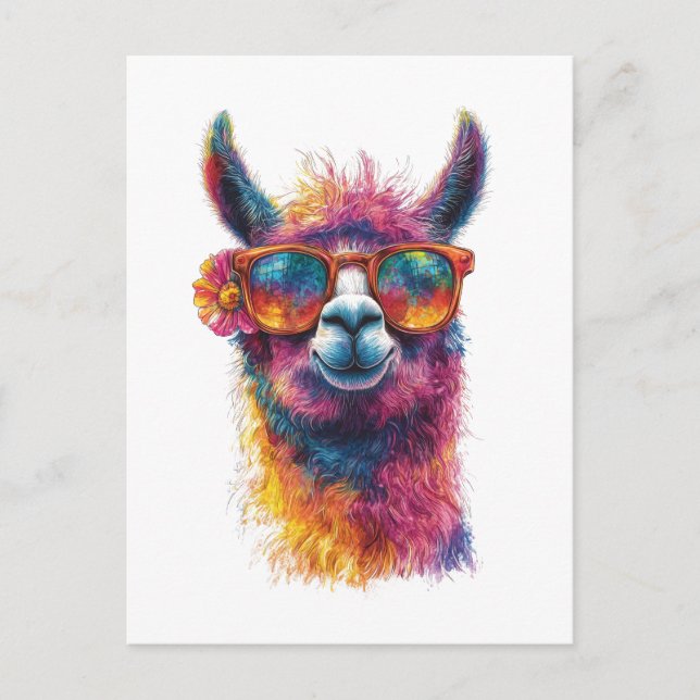 Vibrant Llama Head Illustration – Colorful, Unique Postcard (Front)