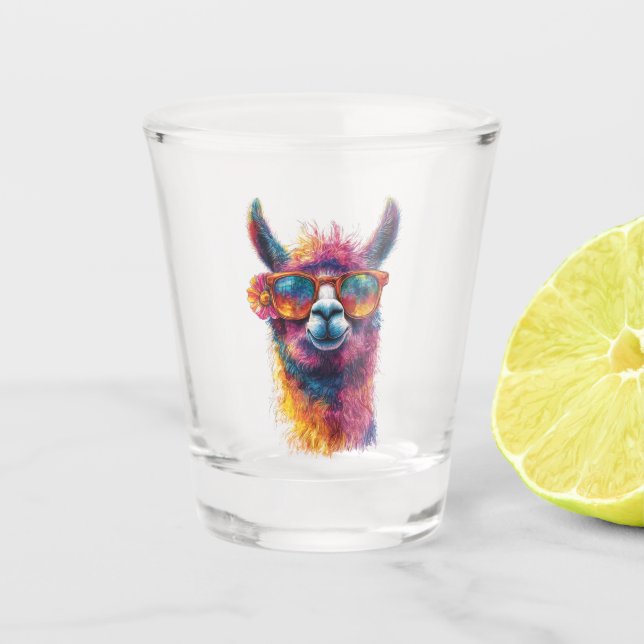 Vibrant Llama Head Illustration – Colorful, Unique Shot Glass (Front)