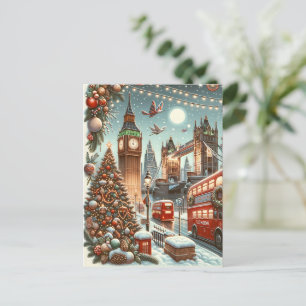 Vibrant London Festive Christmas Scene Holiday Postcard
