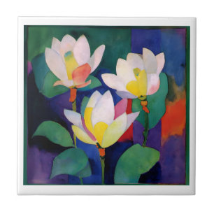 Vibrant Lotus Flowers - Modern Watercolor Wall Art Ceramic Tile