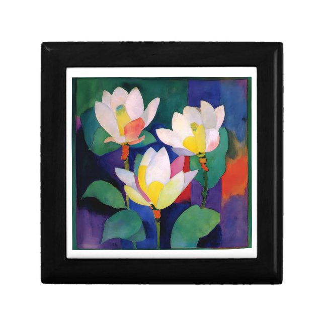Vibrant Lotus Flowers - Modern Watercolor Wall Art Gift Box (Front)
