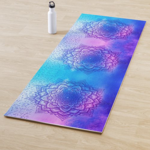 Vibrant lotus mandala pink blue pastels yoga mat