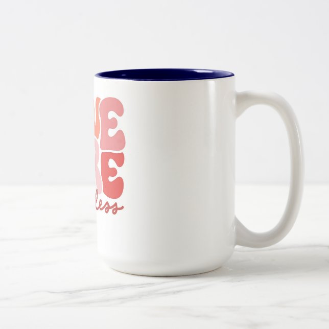 Vibrant love more worry less motivational Two-Tone coffee mug (Right)