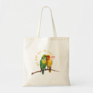 Vibrant Lovebirds & Hearts Watercolor Illustration Tote Bag