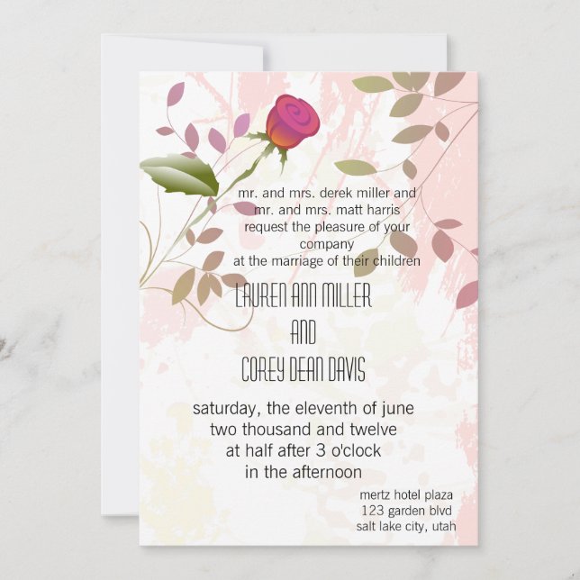 vibrant lovely rose wedding invitation (Front)