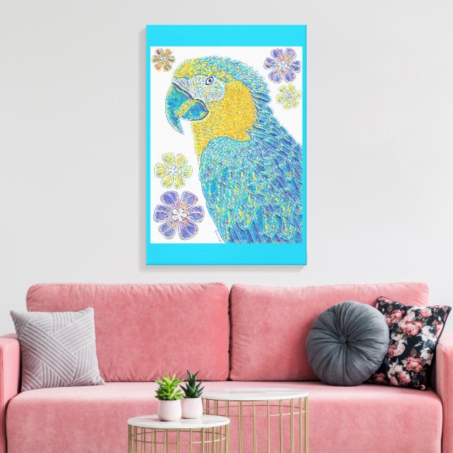 Vibrant Macaw Bird Floral Pattern Design Canvas Print (Insitu(LivingRoom))