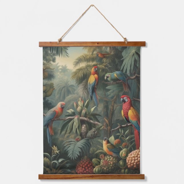 Vibrant Macaw & Pineapple Jungle Canopy Botanical Hanging Tapestry (Front)