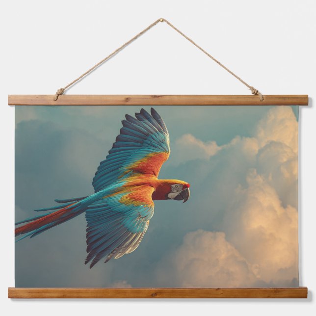 Vibrant Macaw Sunset Sky Flight Wall Art (Front)