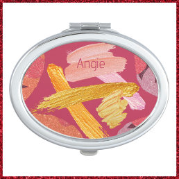 Vibrant Magenta and Gold Abstract Compact Mirror