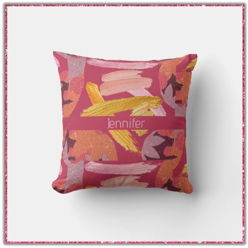 Vibrant Magenta and Gold Abstract Throw Pillow