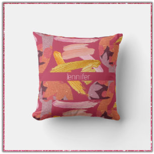 Vibrant Magenta and Gold Abstract Unique Throw Pillow
