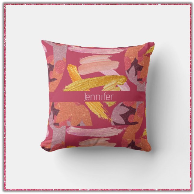 Vibrant Magenta and Gold Abstract Unique Throw Pillow (Creator Uploaded)