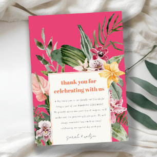 Vibrant Magenta Blush Boho Tropical Floral Wedding Thank You Card