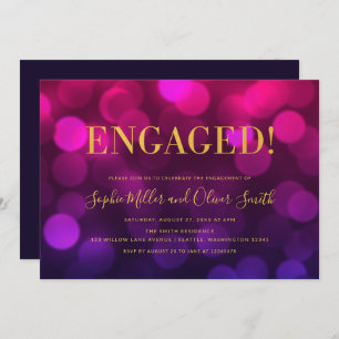 Vibrant Magenta Bokeh Faux Gold Engagement Party Invitation