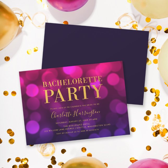 Vibrant Magenta Bokeh Lights Bachelorette Party Invitation (Creator Uploaded)