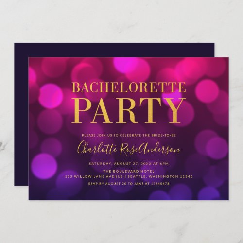 Vibrant Magenta Bokeh Lights Bachelorette Party Invitation